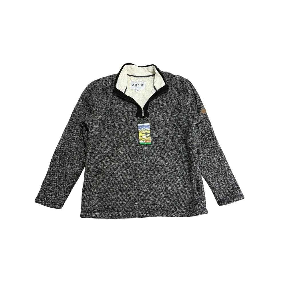Orvis Sweater Mens XL Black Brighton Quarter Zip Sherpa Fleece Lined Pullover